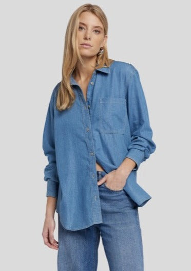 Boxy Denim Shirt - Mid Blue