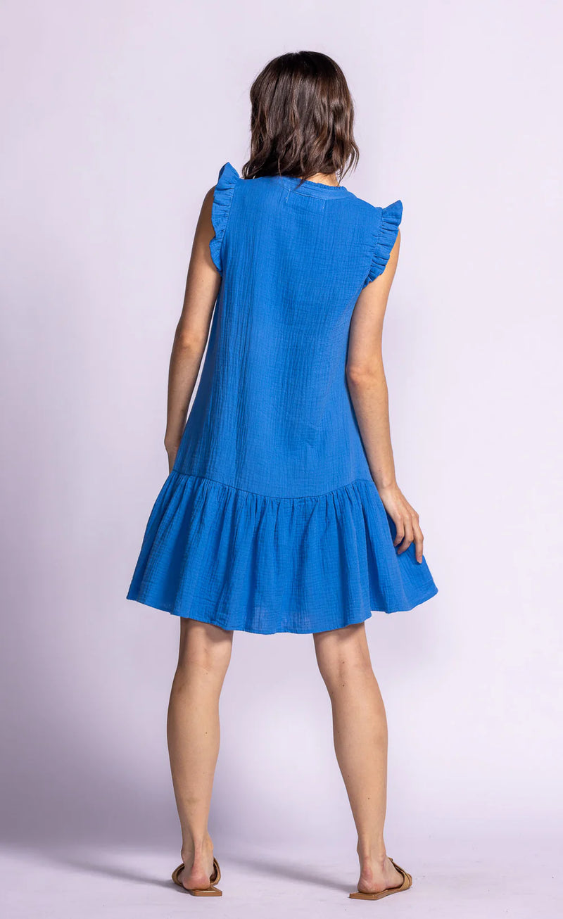 Back of the Bridget Dress by Pink Martini in blue, available at Lemonberry and easily shipped to Calgary Alberta with free shipping for orders over $150.