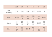 Bridget dress size chart by Pink Martini.