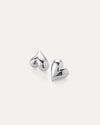 Art Heart Button Earrings by Jenny Bird in high-polish silver, displayed on a white background.
