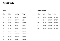 Size chart for the Bonnie Barrel Leg Jeans by 7 For All Mankind, providing measurements for accurate fit and sizing guidance.