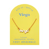 Foxy Originals Virgo Zodiac Necklace on its display card, featuring a gold script-style pendant with stylish packaging.