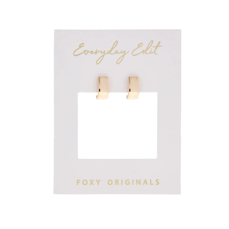 The Parker Earrings in Gold by Foxy Originals, displayed on branded packaging. Handmade in Canada, lightweight, and perfect for gifting.