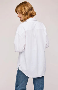 Back view of the Callahan Shirt in White, emphasizing the relaxed fit and side slits for added comfort.