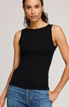 Another front view of the Nala Tank in Black, offering a sleek, flattering silhouette.