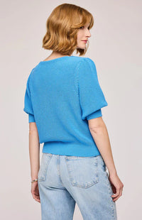 Gentle Fawn sweater in Capri blue – back view.