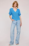 Gentle Fawn sweater in Capri blue – alternate front view.