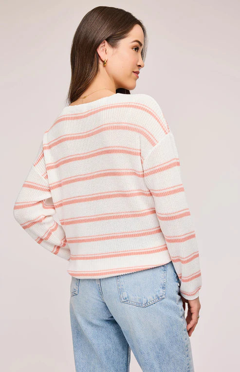 Back view of the Gentle Fawn Tucker Sweater, highlighting the half cardigan stitch detail.