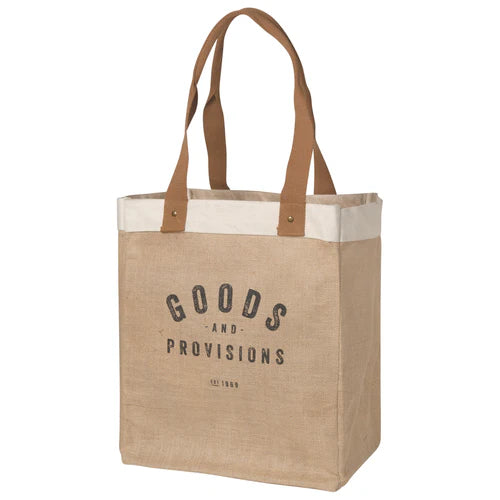 Goods & Provisions Market Tote by Now Designs on a white background, highlighting its eco-friendly, reusable design.