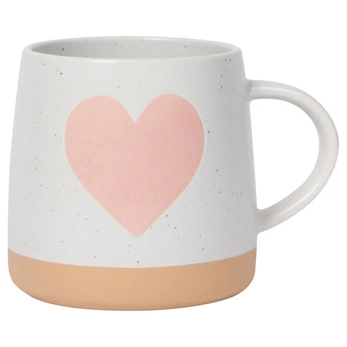 Front view of the heart-shaped mug, showcasing its charming design and unique details.