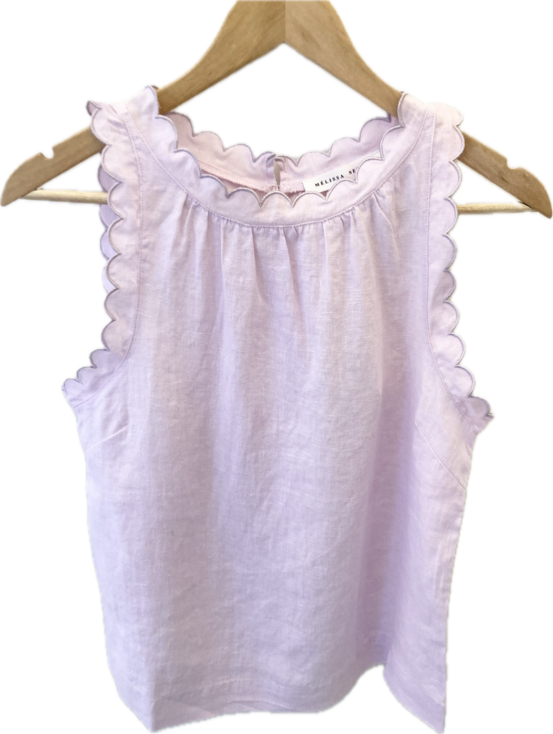 Kalli Tank by Melissa Nepton - Pink Scallop Trim Halter Neck Tank in 100% Linen