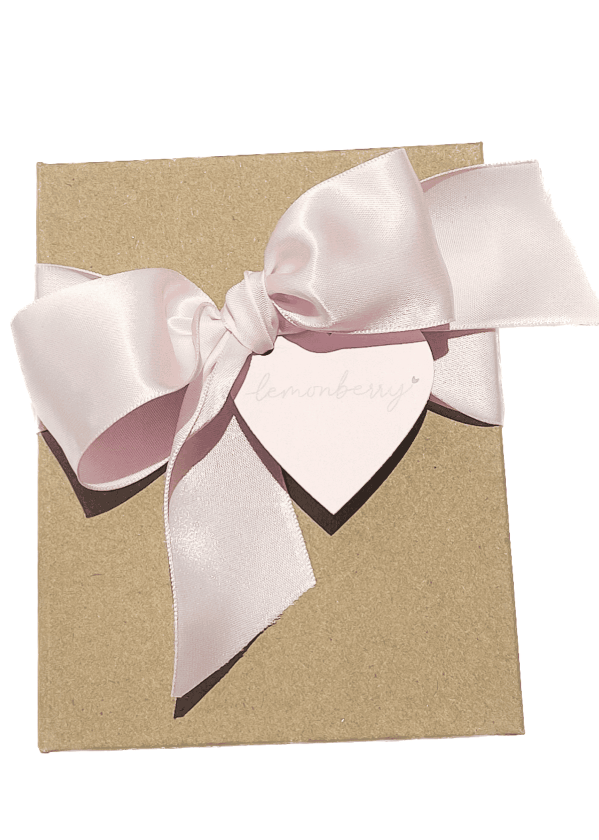 Lemonberry gift card box with a pink bow, showcasing eco-friendly packaging with a luxurious touch.
