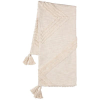 The Niva Throw blanket displayed on a white background, showcasing its textured design and fringe or tassel details.