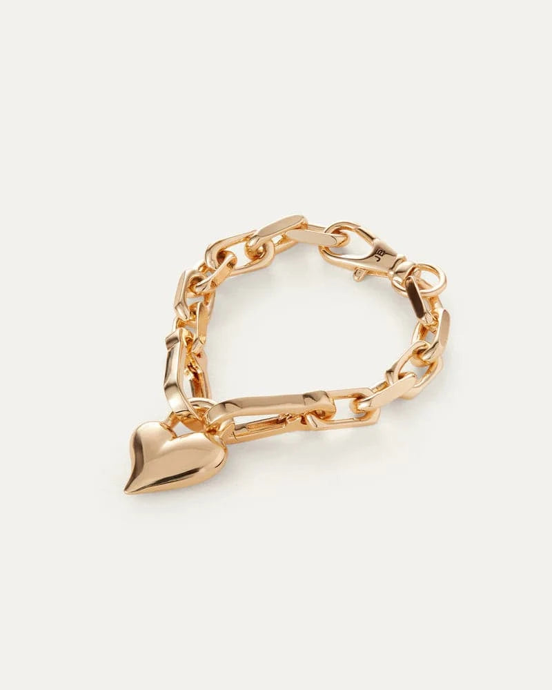 Jenny Bird Padlock Heart Chain Bracelet in gold, placed on a white background, showcasing its elegant design with a heart-shaped padlock charm.