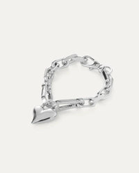 Jenny Bird Padlock Heart Chain Bracelet in silver, placed on a white background, highlighting its sleek chain and heart-shaped padlock charm.