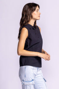 Black side view of the Pink Martini Lisa Sleeveless Top, offering a sleek and modern fit for versatile styling.