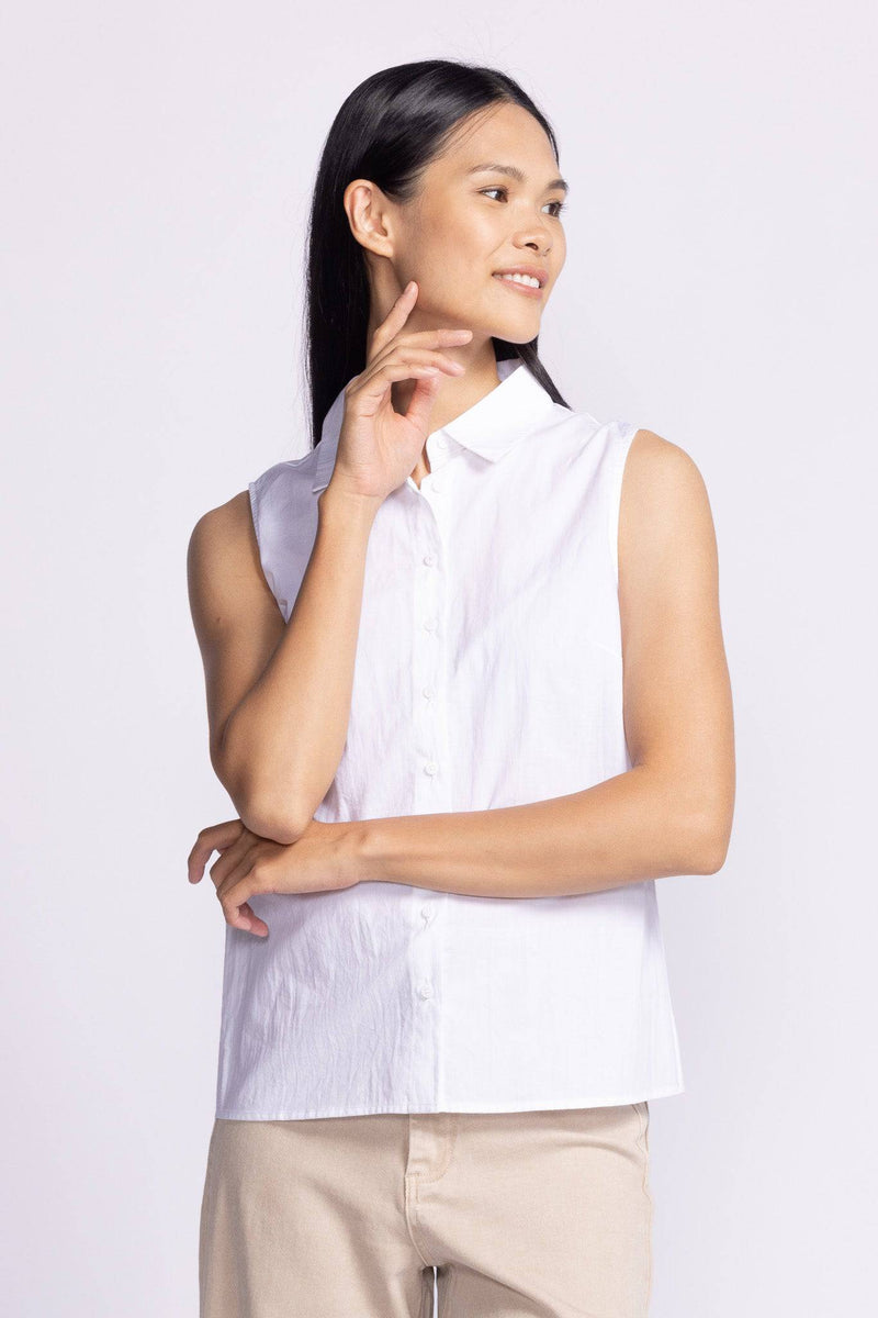 White front view of the Pink Martini Lisa Sleeveless Top, offering a sleek and versatile design perfect for any occasion.