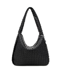 Black vegan handbag by Pixie Mood on a white background, showcasing its sleek and stylish design.