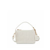 Ella Crossbody in white by Pixie Mood, front view featuring elegant pleated material and structured shape.