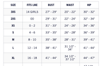 Size chart for the Smash + Tess Big Heart Cardigan, providing measurements for a comfortable fit. Available at Lemonberry, Aurora, ON