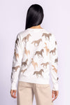 Model wearing the Wild Horses Sweater from the back, highlighting the cozy fit and versatile design.