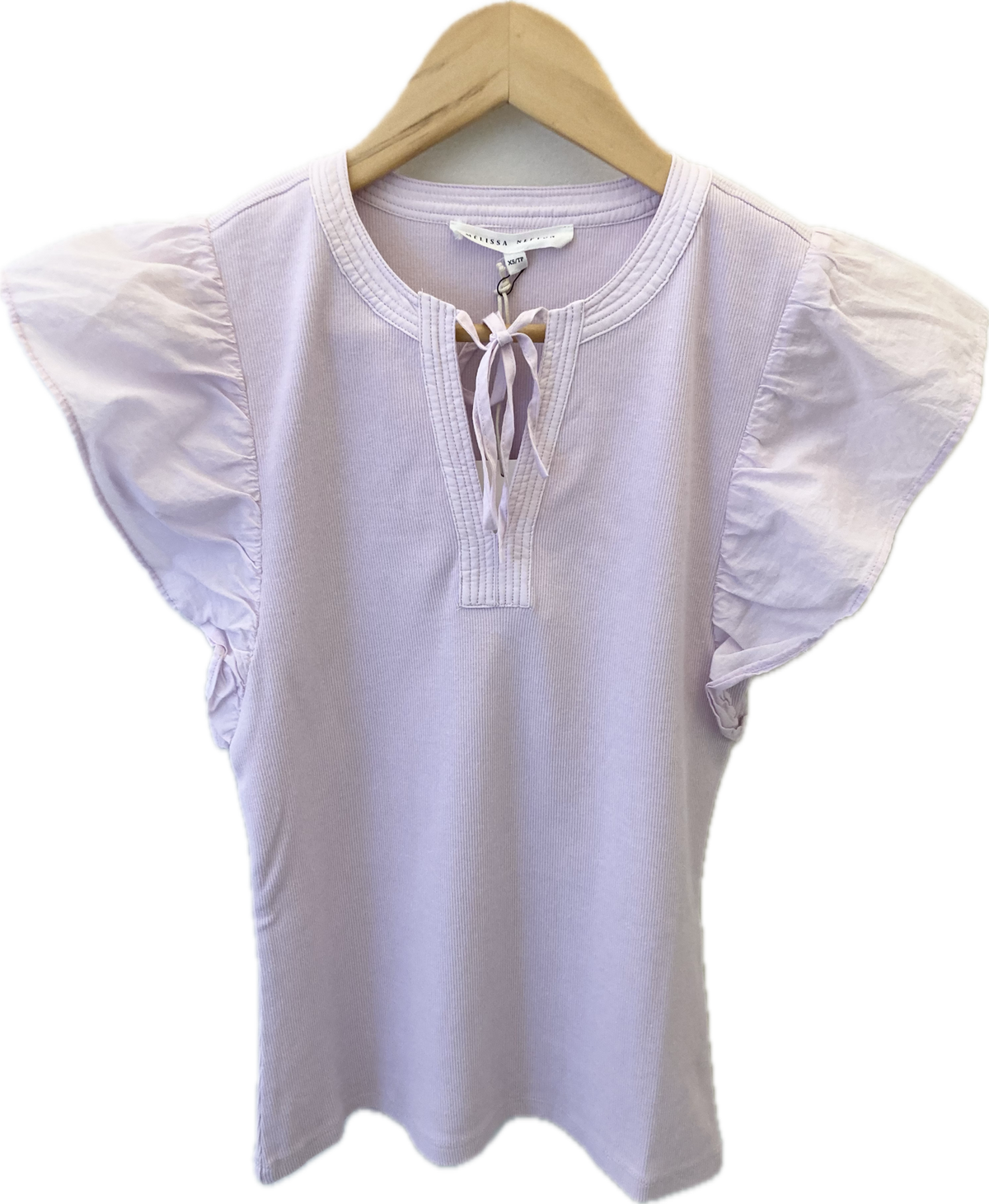 Winston Top by Melissa Nepton - Baby rib knit top with butterfly sleeves and front tie, made from 100% cotton, available at Lemonberry in Aurora