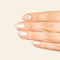 Hand with white nails painted in Bkind Nail Polish, showcasing a fresh and vibrant white/pearl color on fingers.